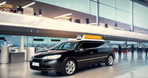 black-limo-taxi-at-airport-arrival-area