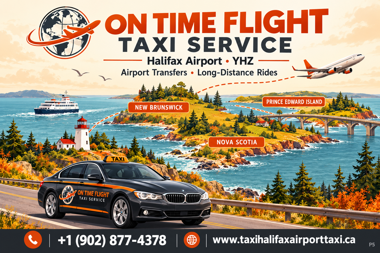 Halifax Airport transfers and long-distance taxi rides across Nova Scotia, New Brunswick and Prince Edward Island